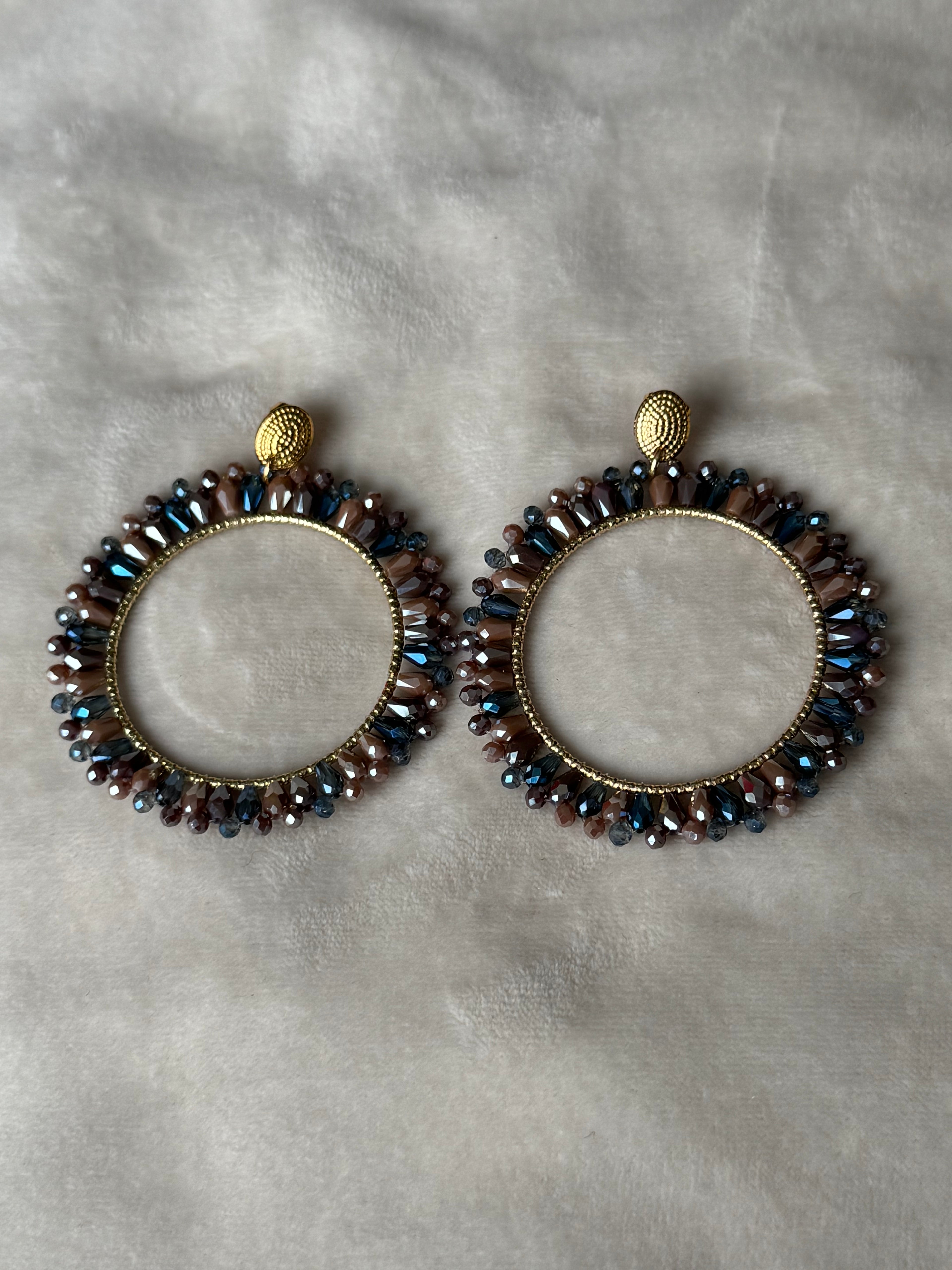 Oorbellen goud/groen/bruin