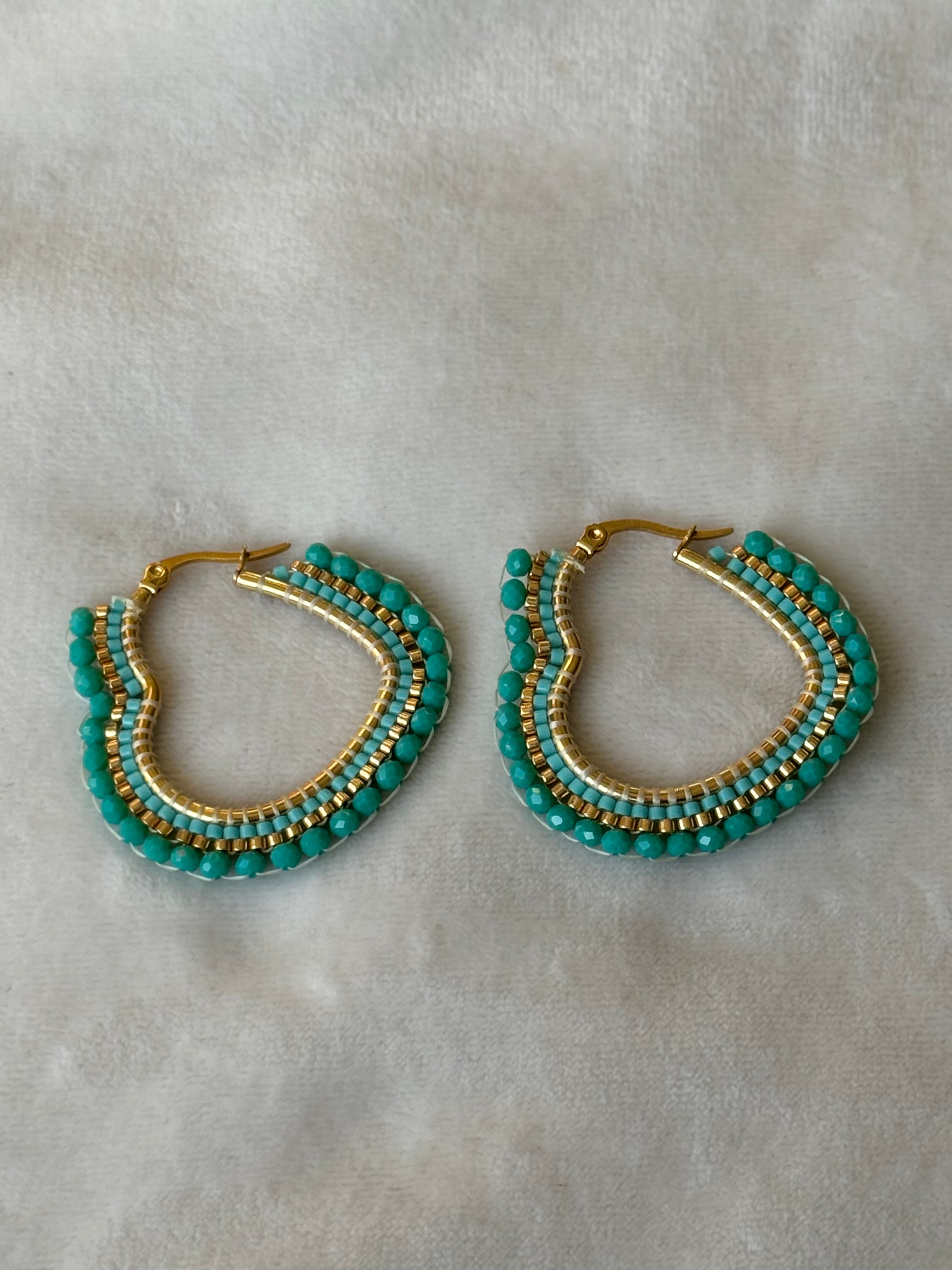 Oorbellen goud/groen harten