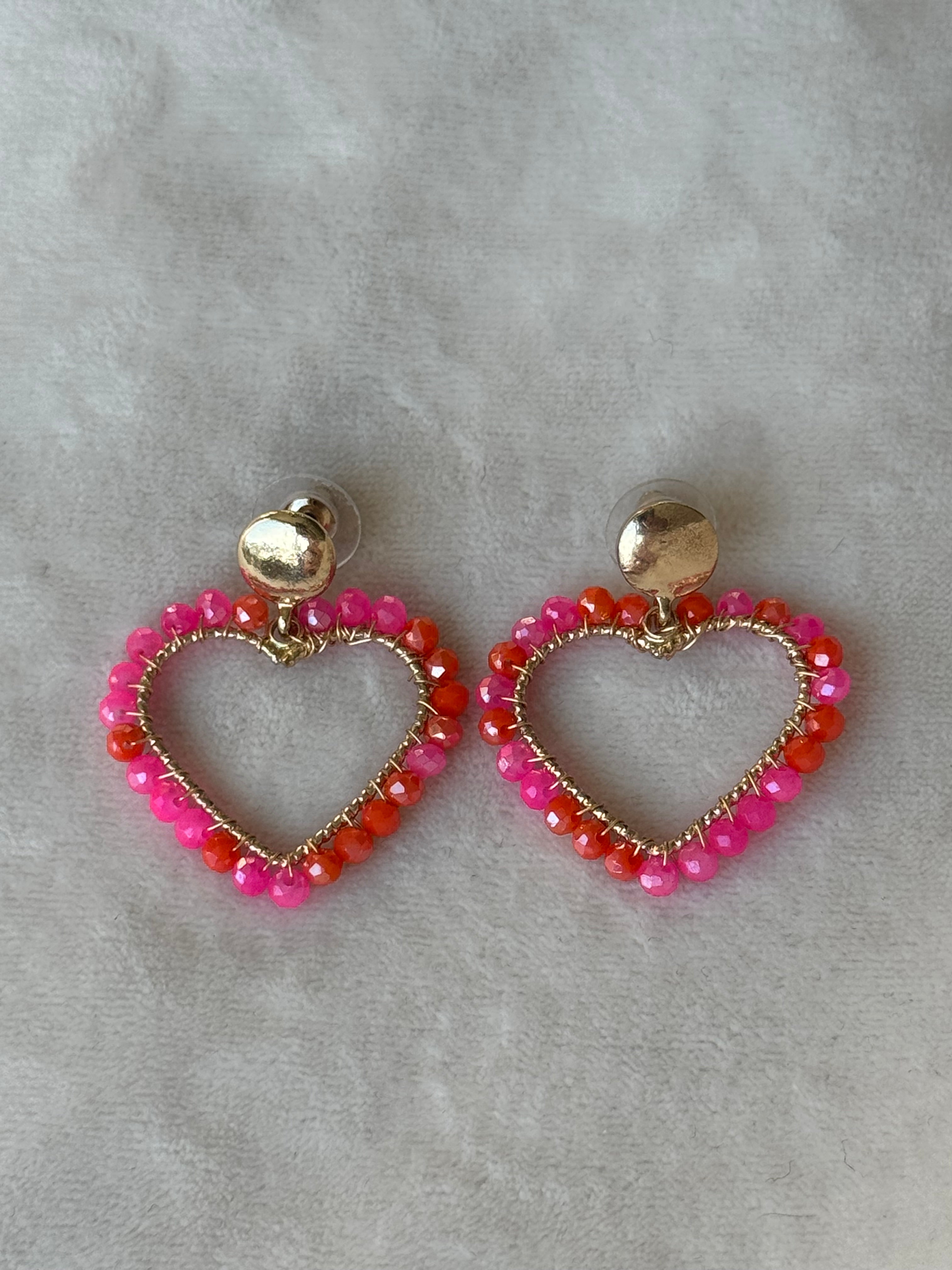 Oorbellen goud/roze/oranje