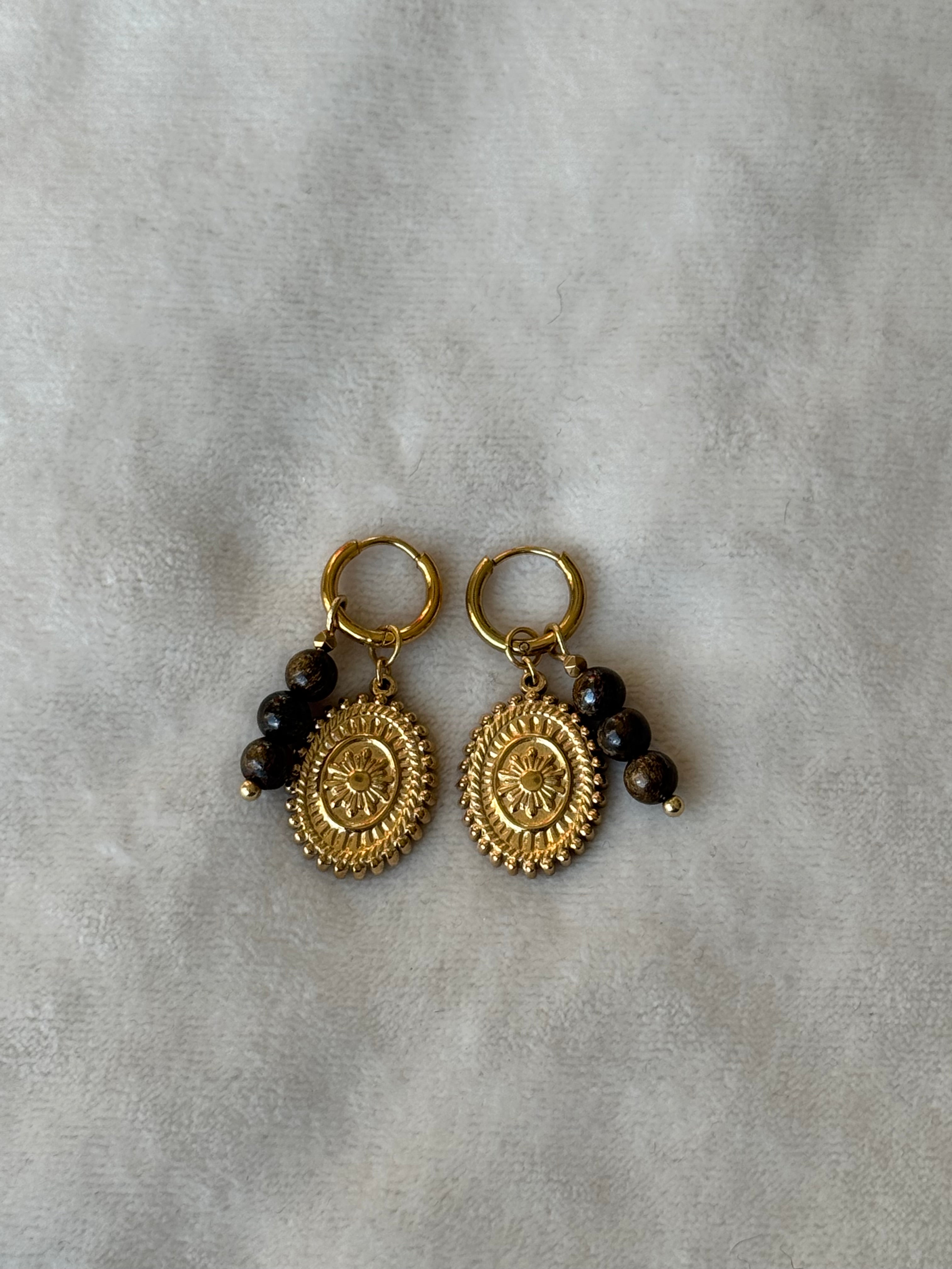 Oorbellen goud/bruin