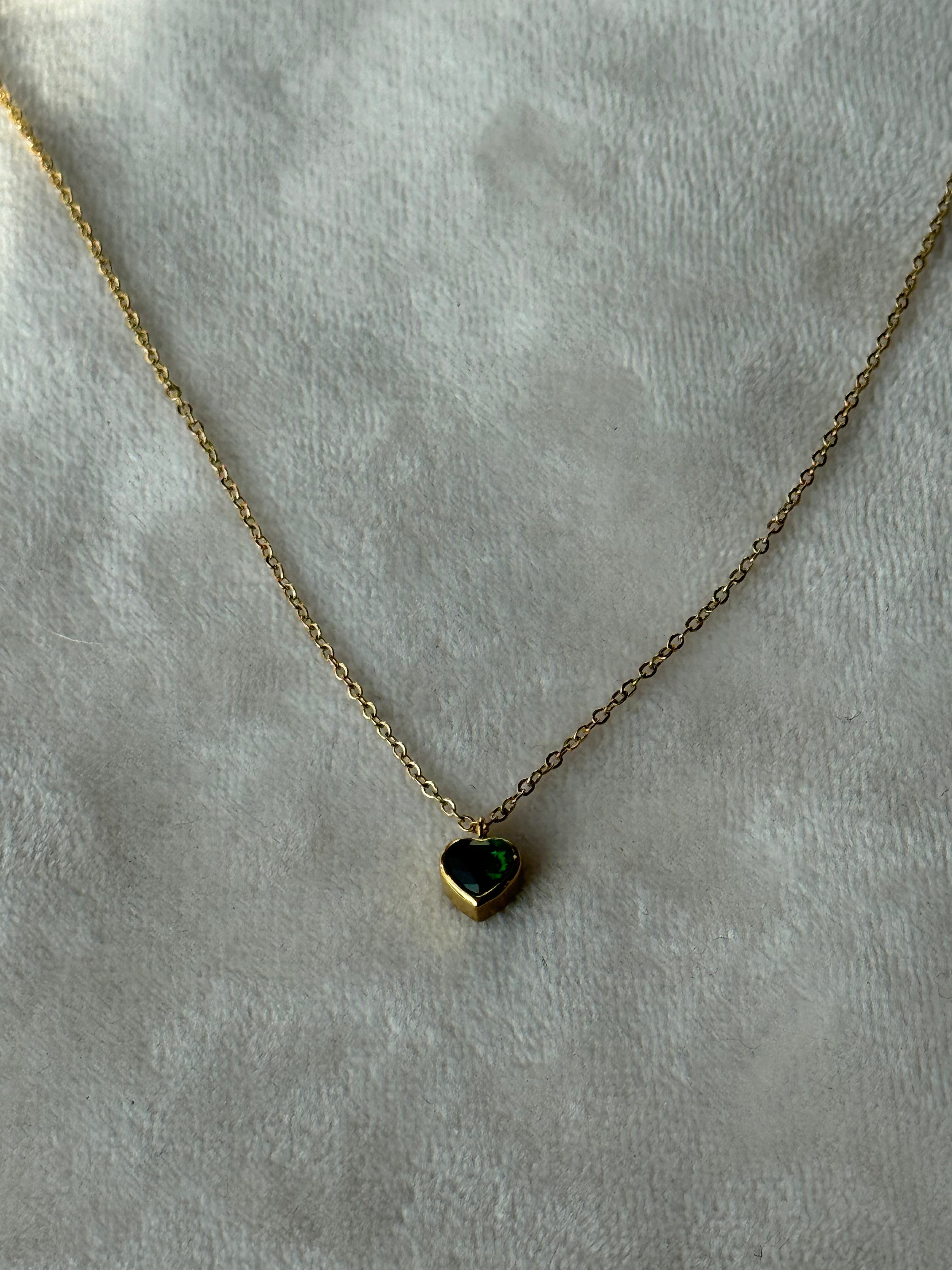 Ketting goud/groen hartje