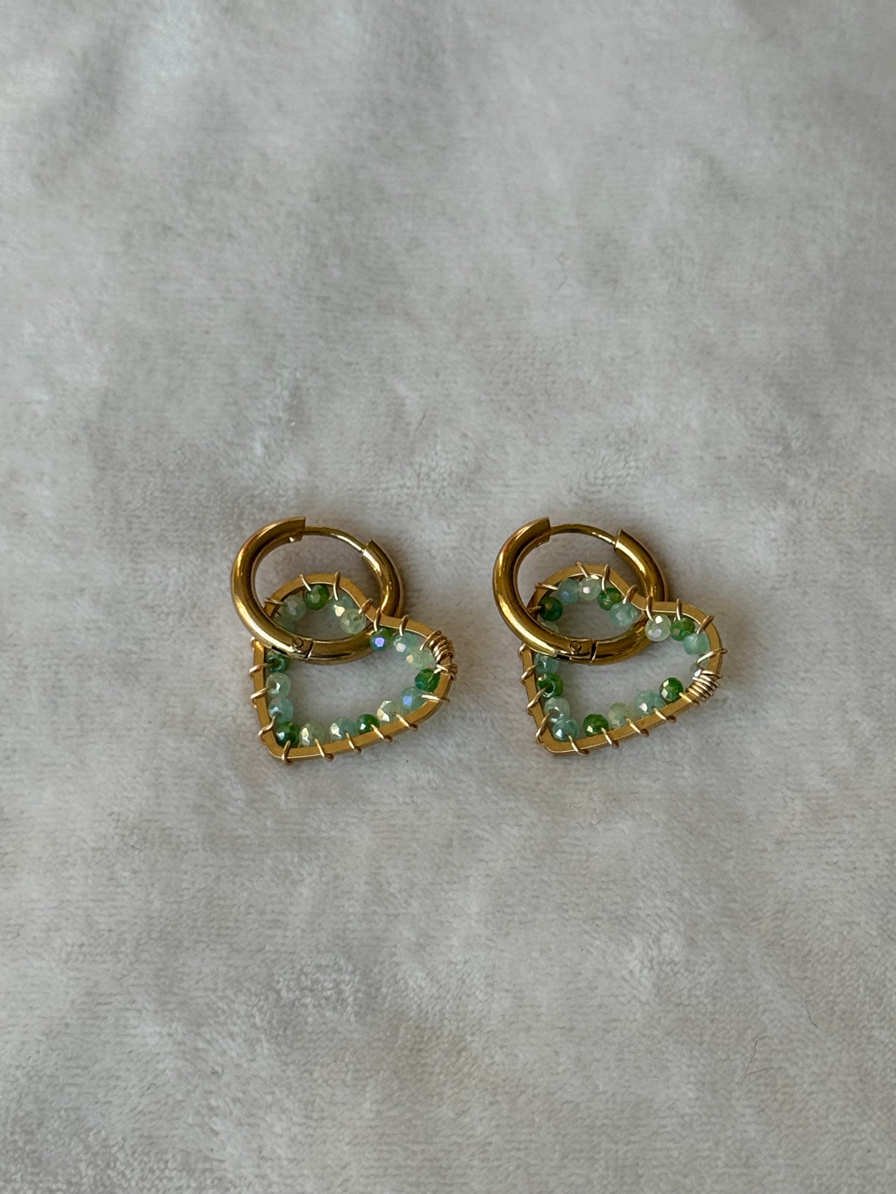 Oorbellen goud/groen