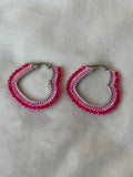 Oorbellen zilver/roze harten