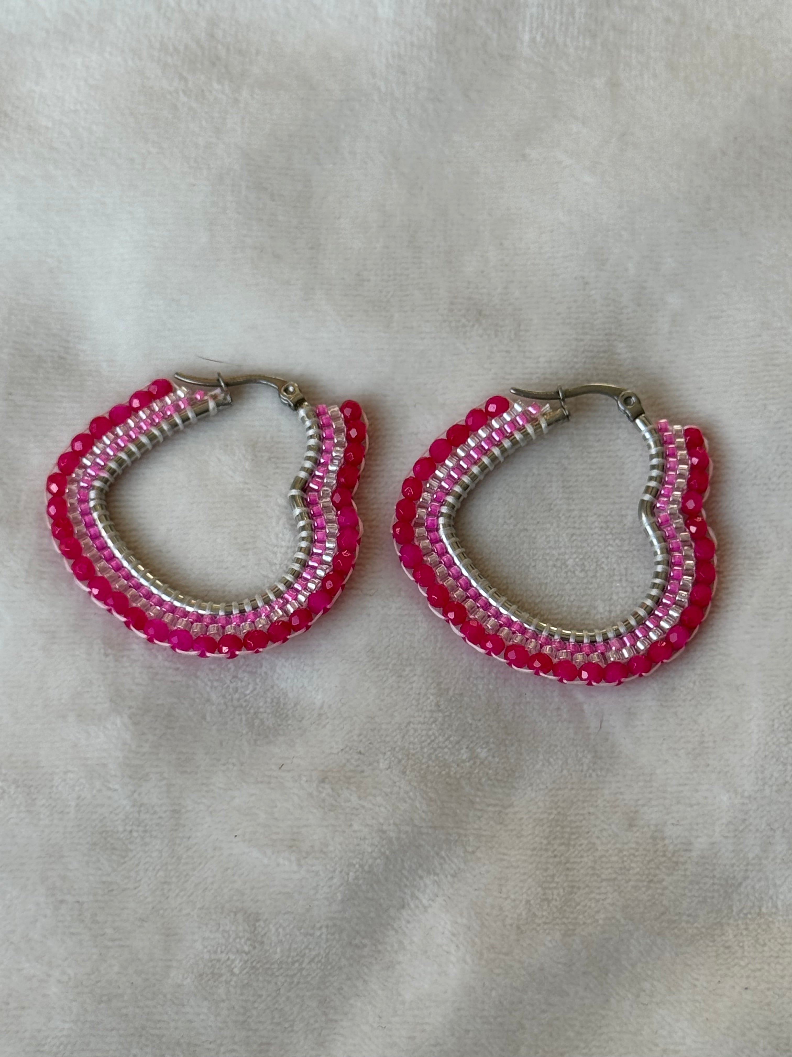 Oorbellen zilver/roze harten