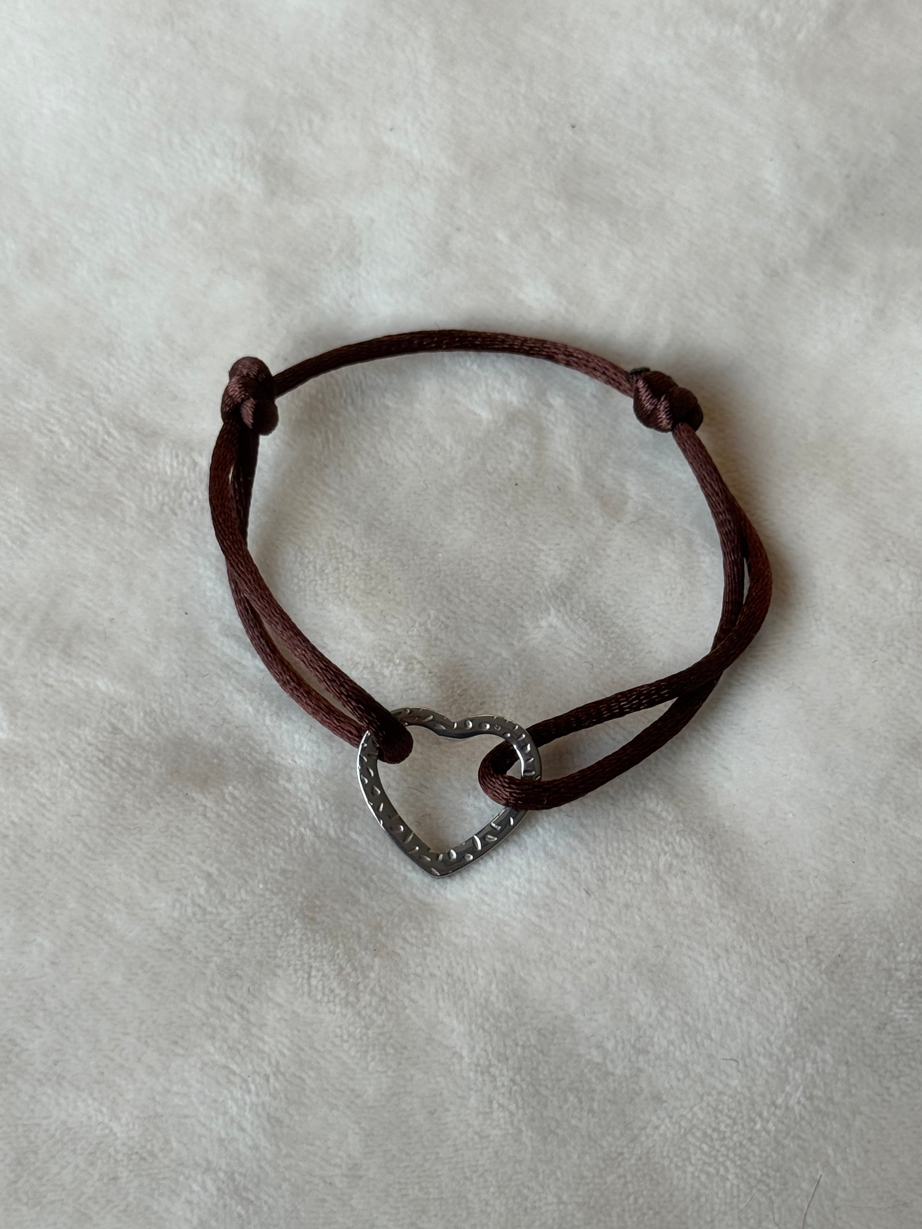 Armband bruin/zilver hart
