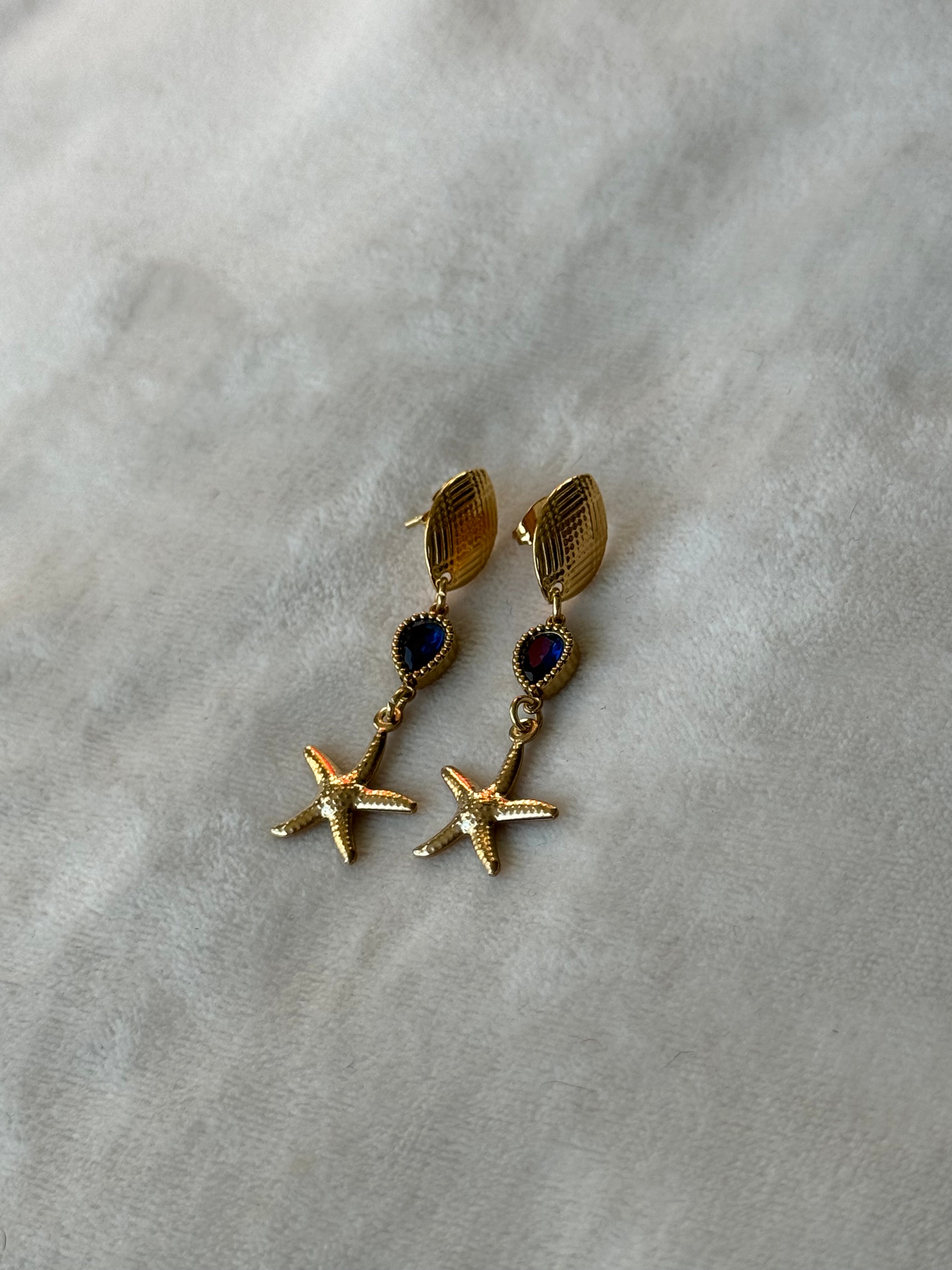 Oorbellen goud/blauw