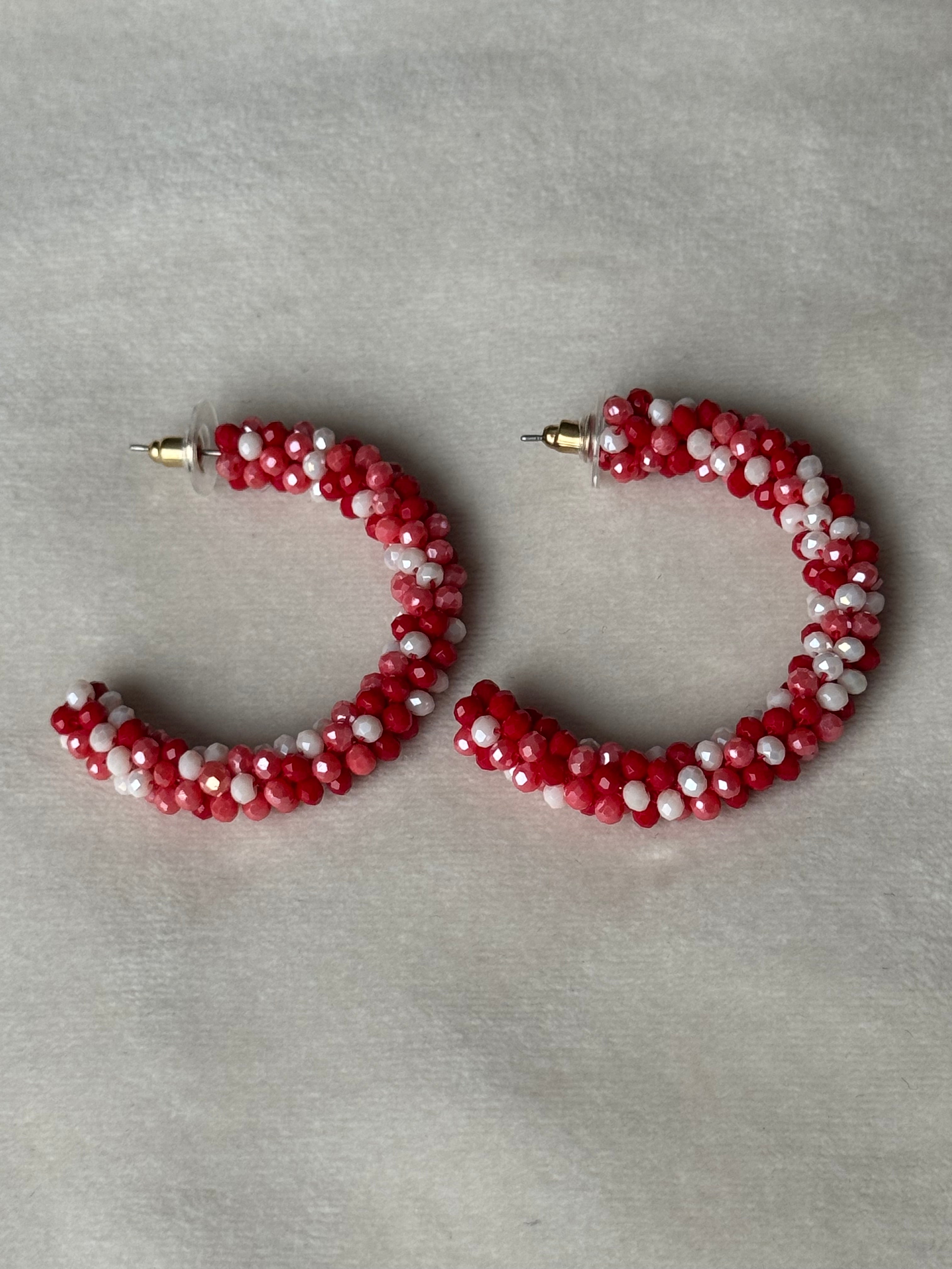 Oorbellen goud/rood/wit