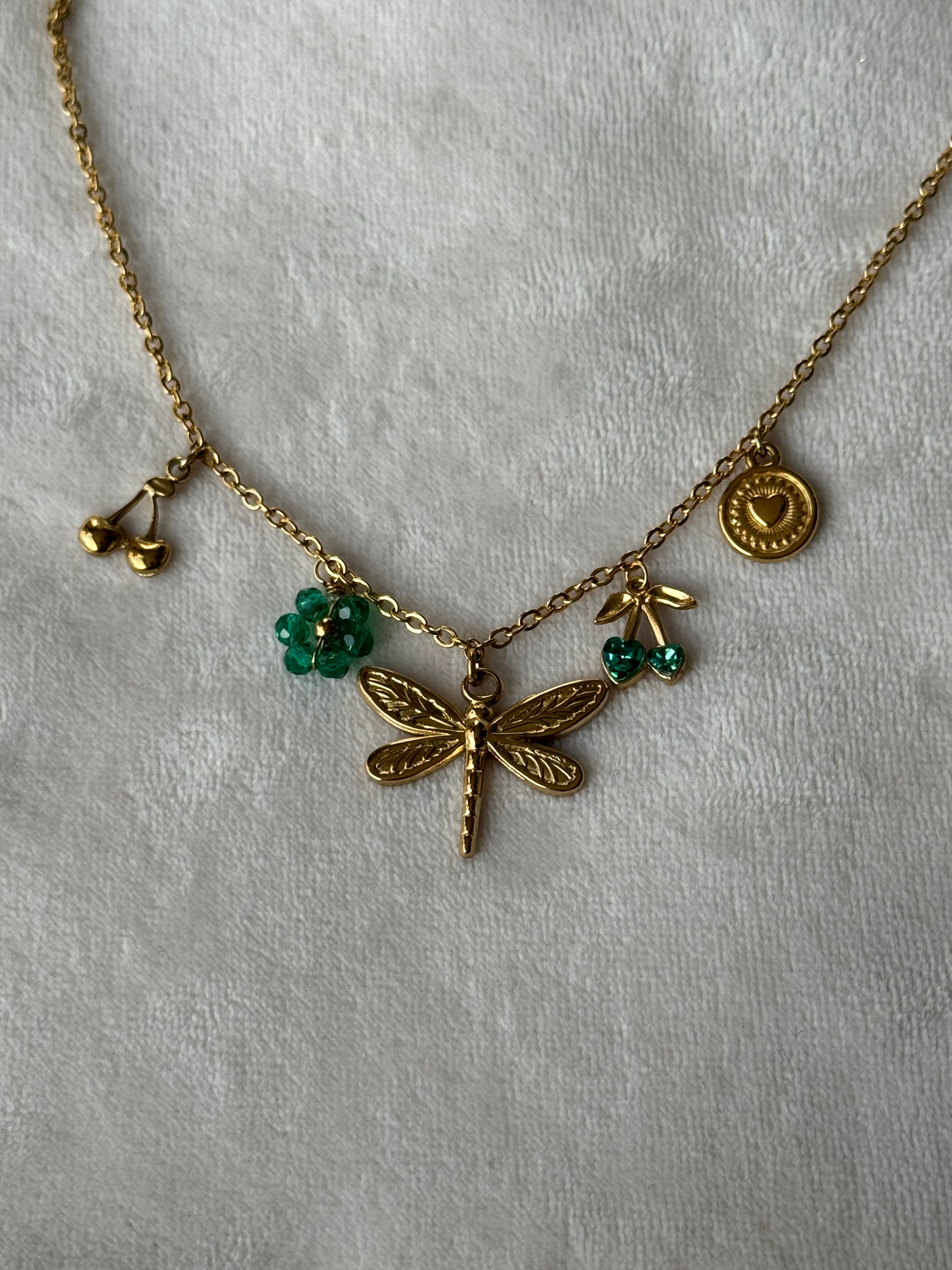 Ketting goud/groen libelle