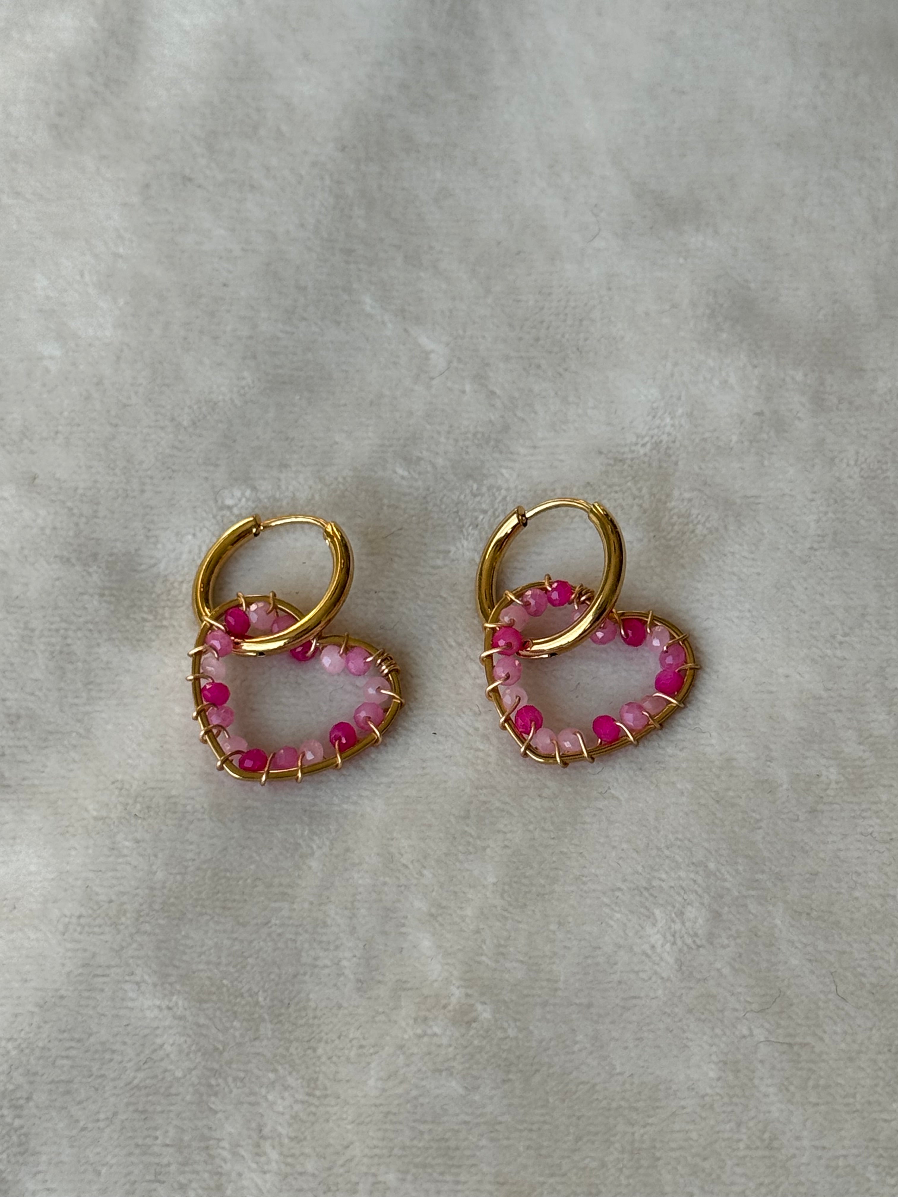 Oorbellen goud/roze hartjes
