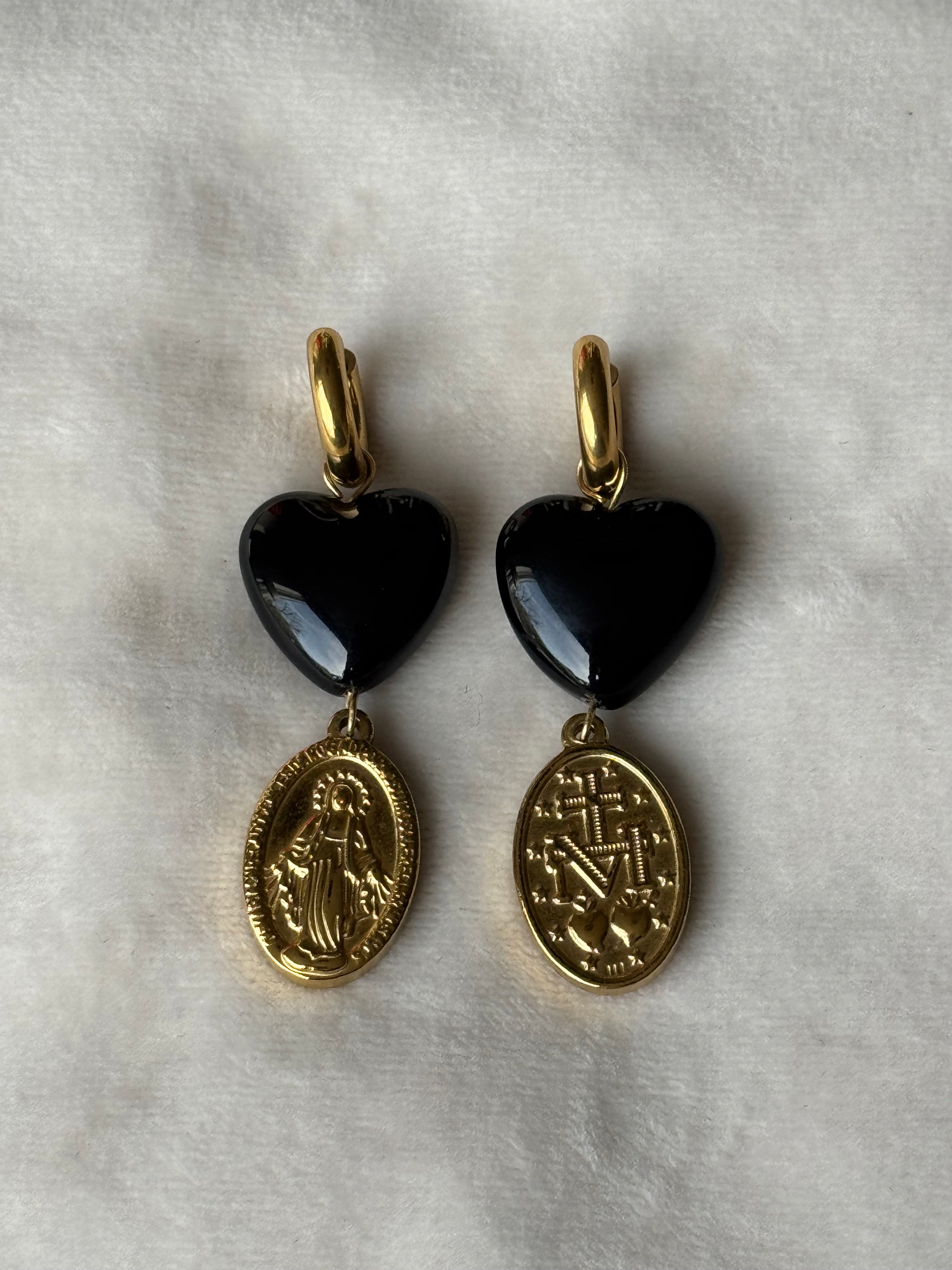 Oorbellen goud/zwart