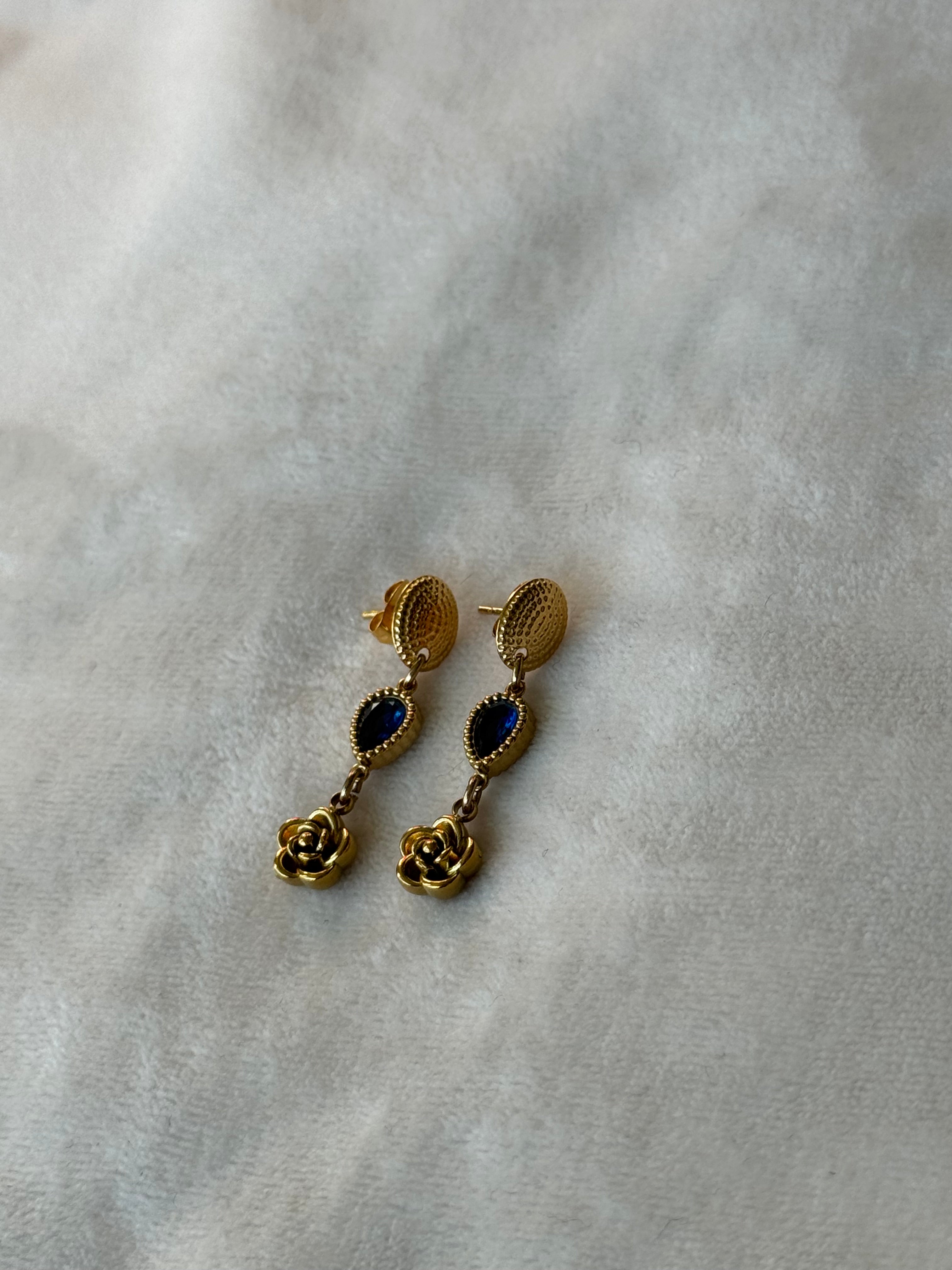 Oorbellen goud/blauw