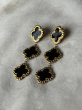 Oorbellen goud/zwart klaver