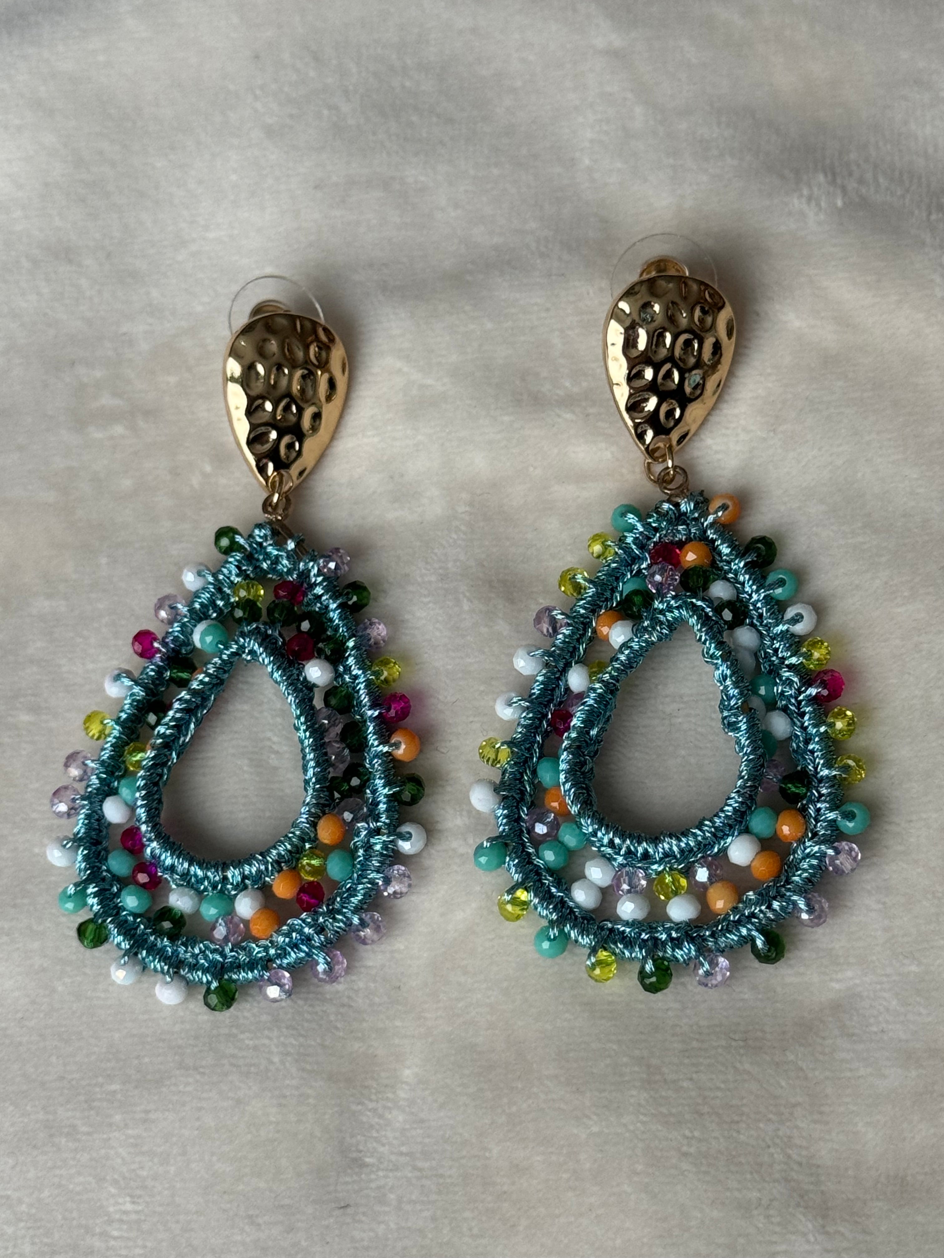 Oorbellen goud/blauw/multicolor