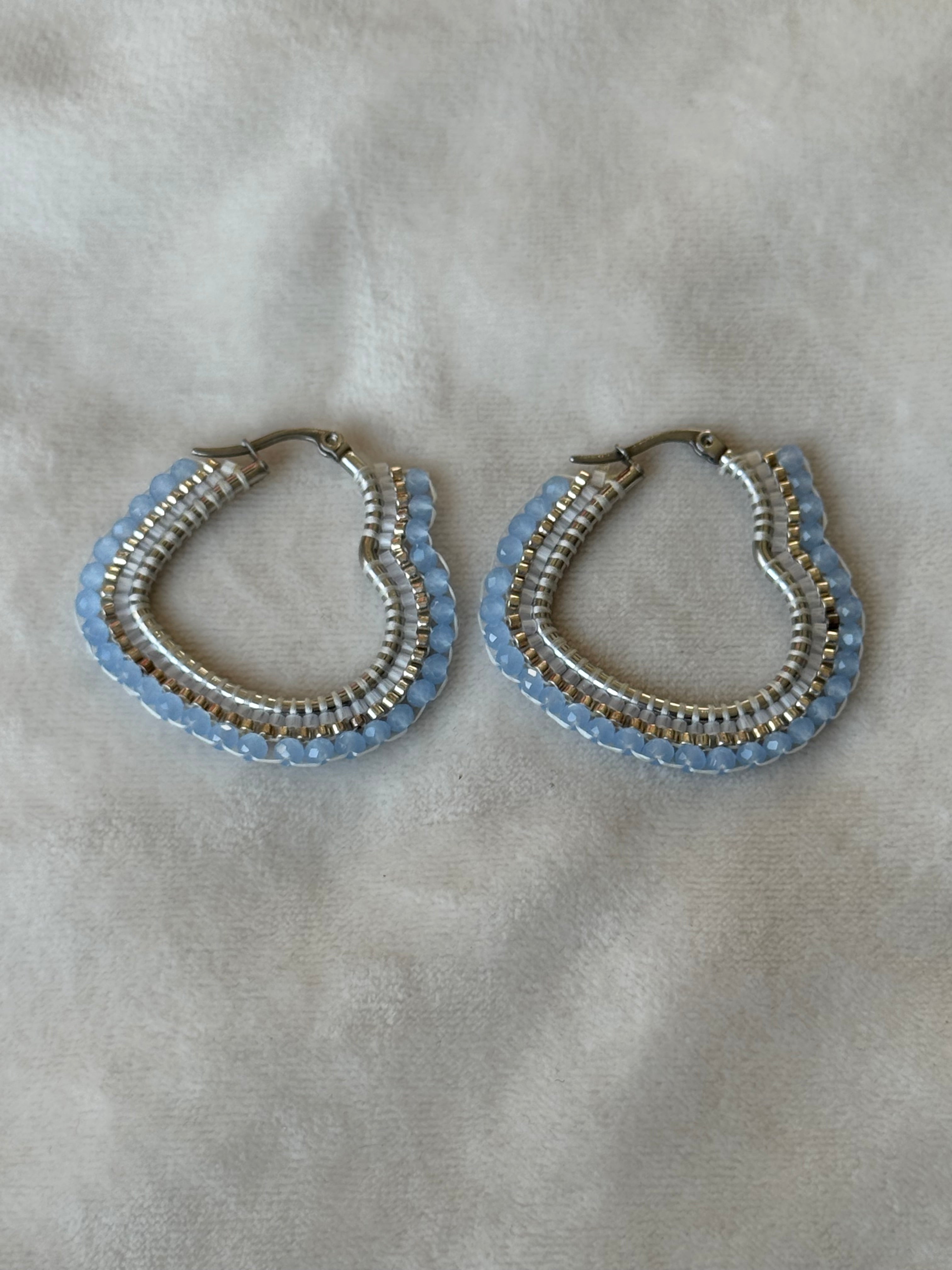 Oorbellen zilver/blauw harten