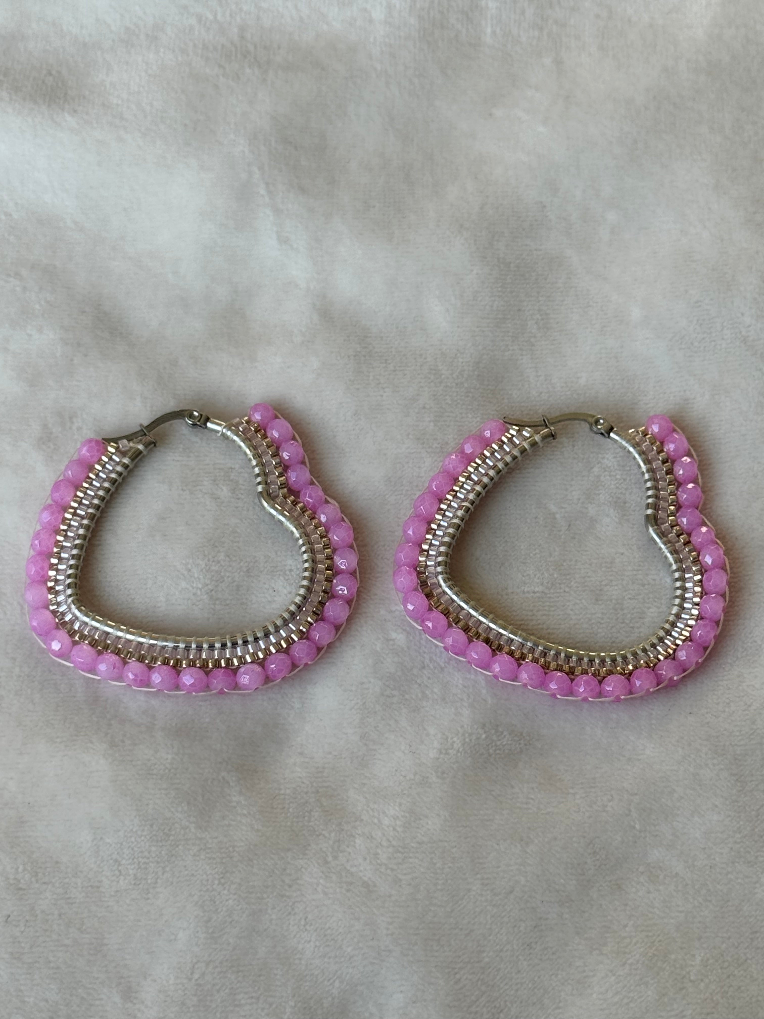 Oorbellen zilver/roze harten