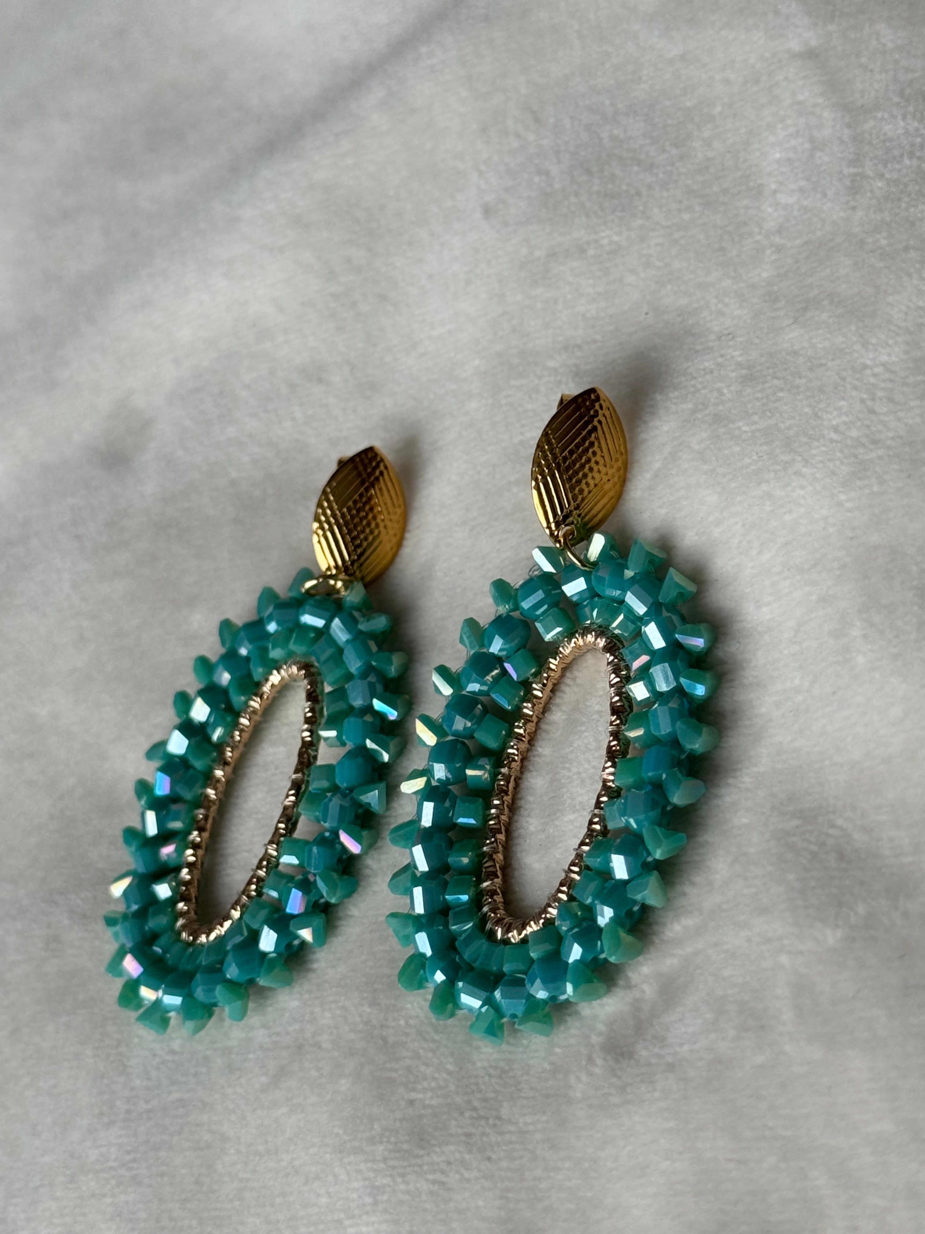 Oorbellen goud/groen