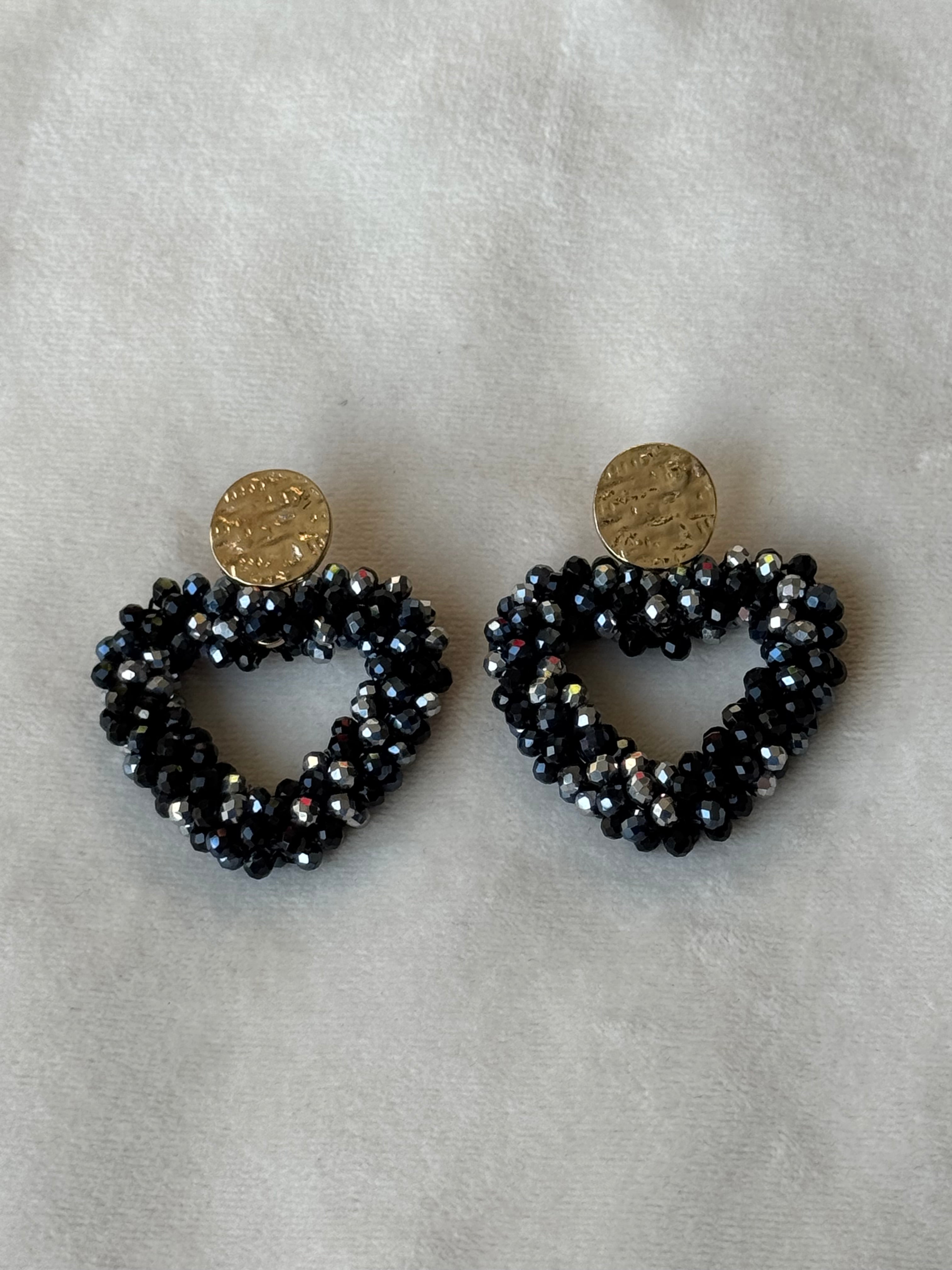 Oorbellen goud/zwart harten