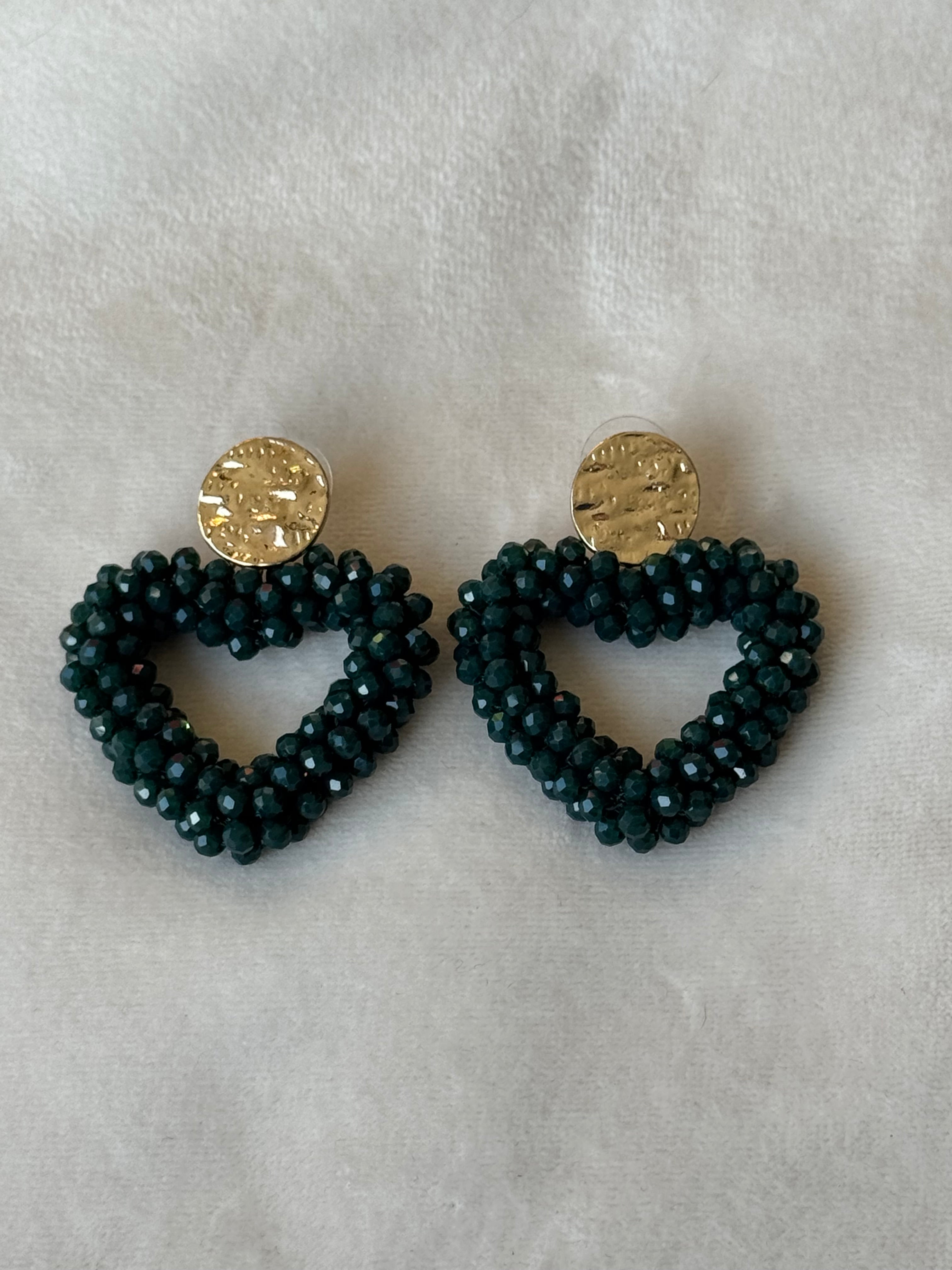 Oorbellen goud/groen harten