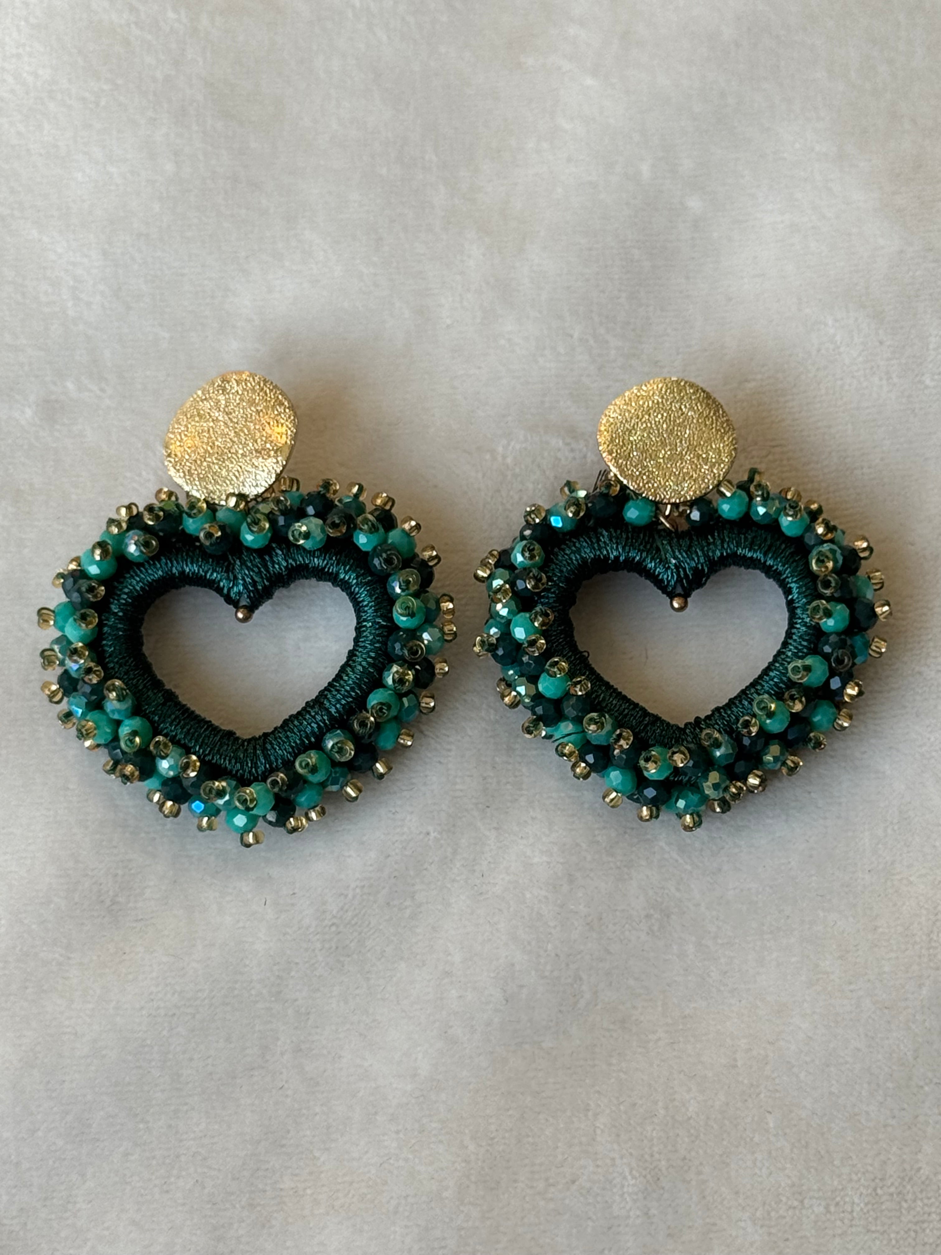 Oorbellen goud/groen harten