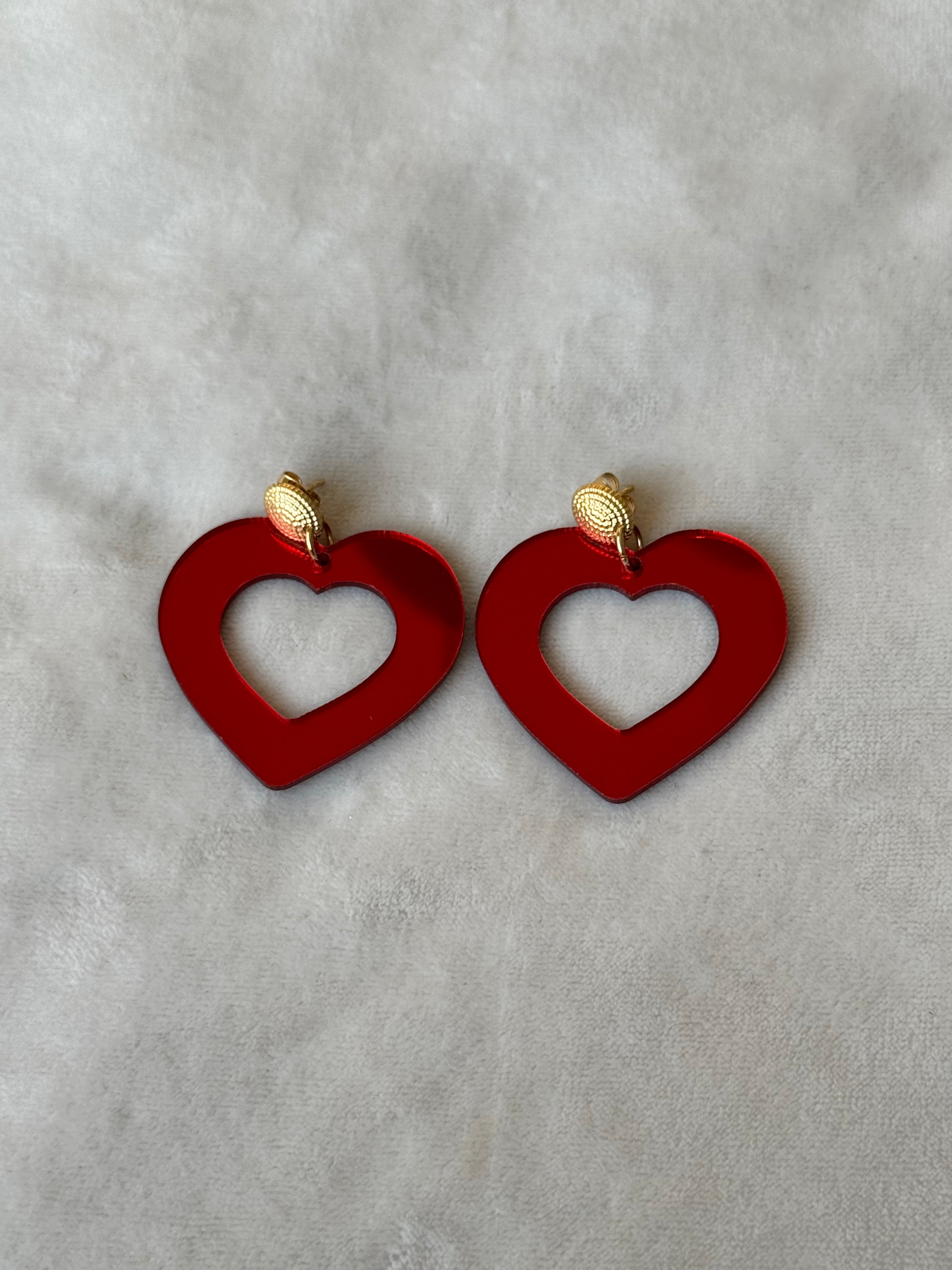 Oorbellen goud/rood harten