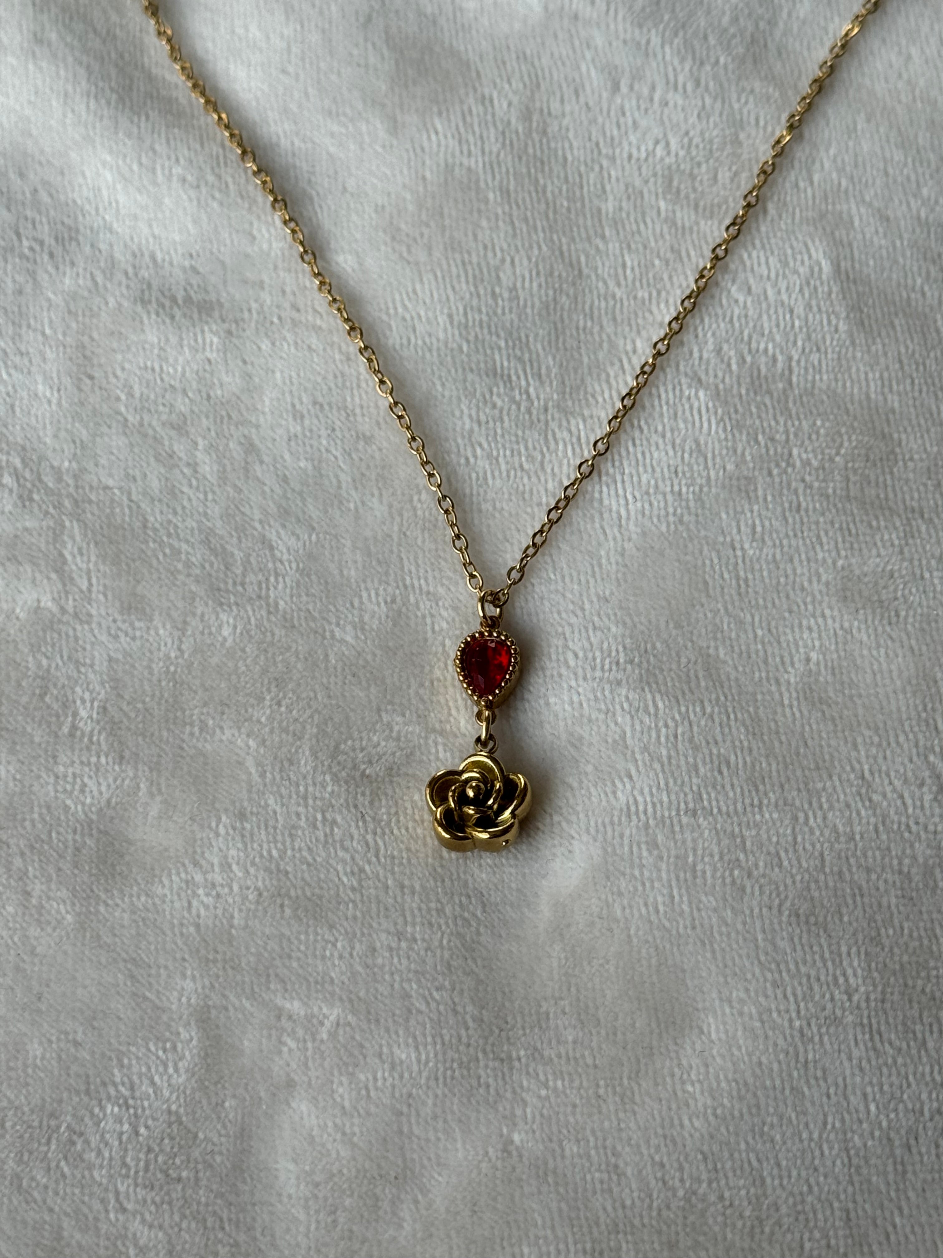Ketting goud/rood bloem