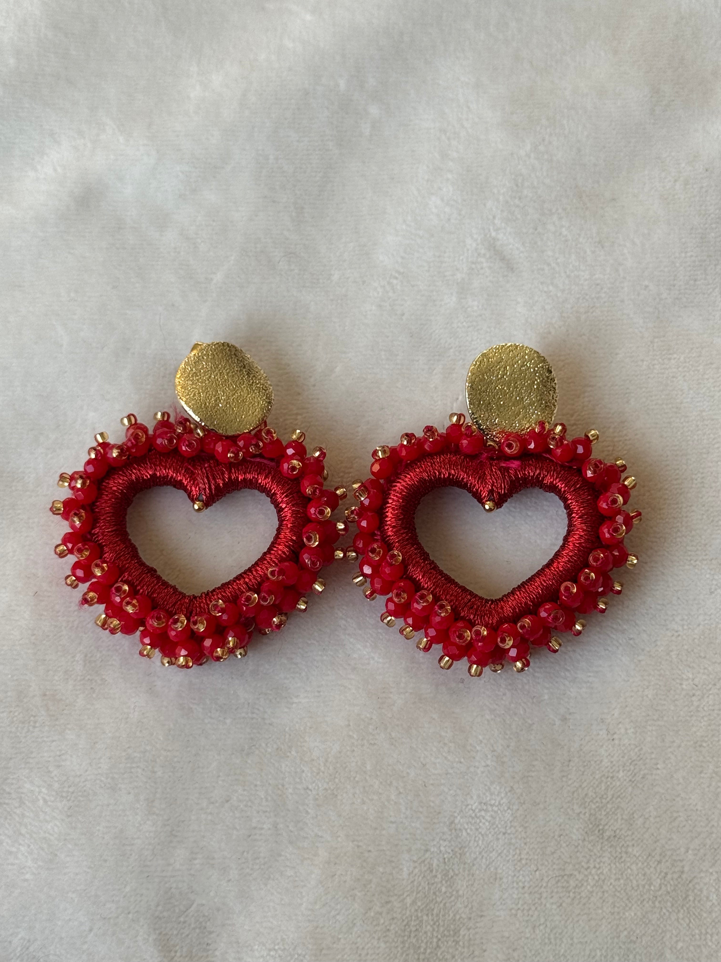 Oorbellen goud/rood harten