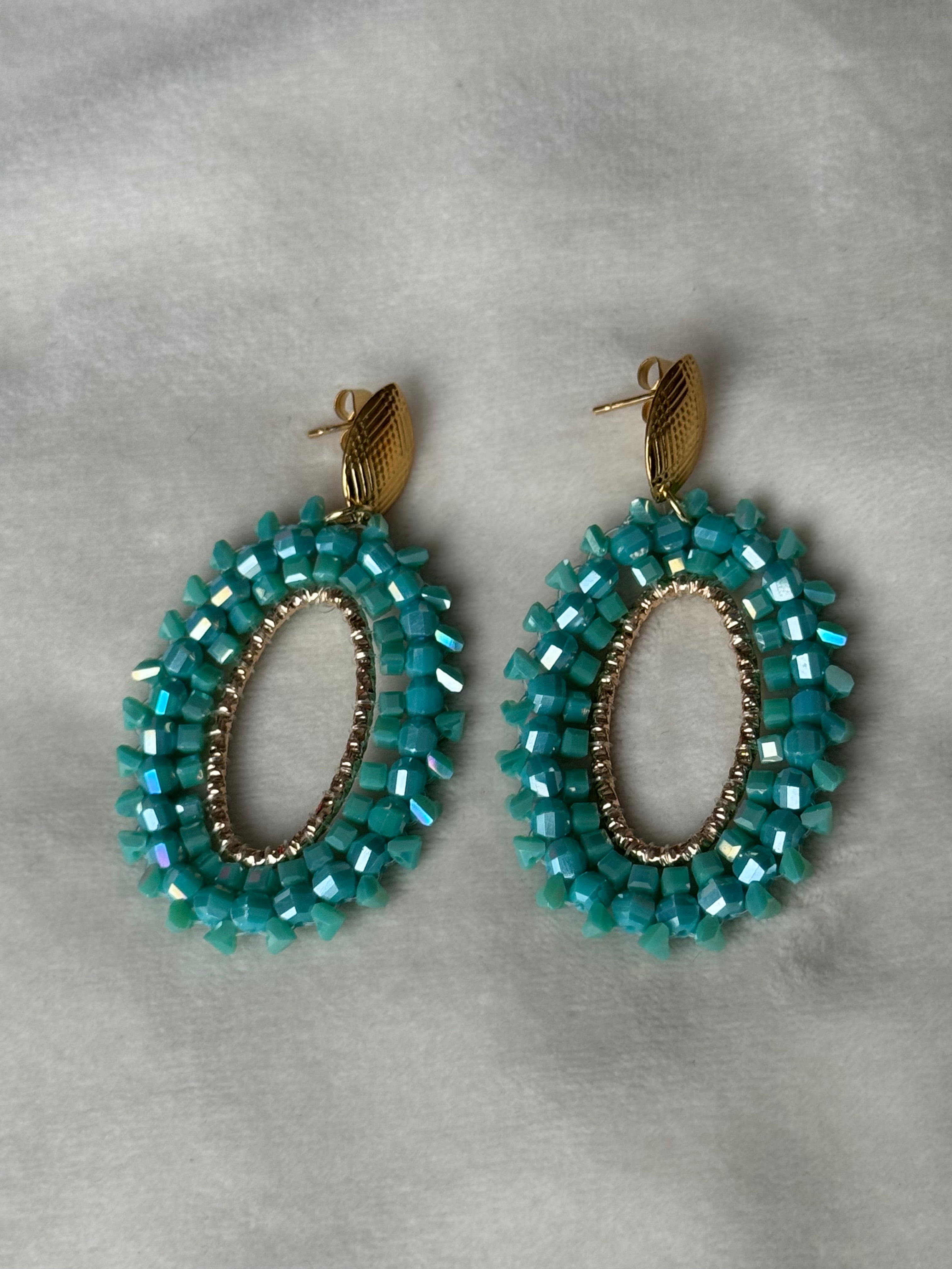 Oorbellen goud/groen