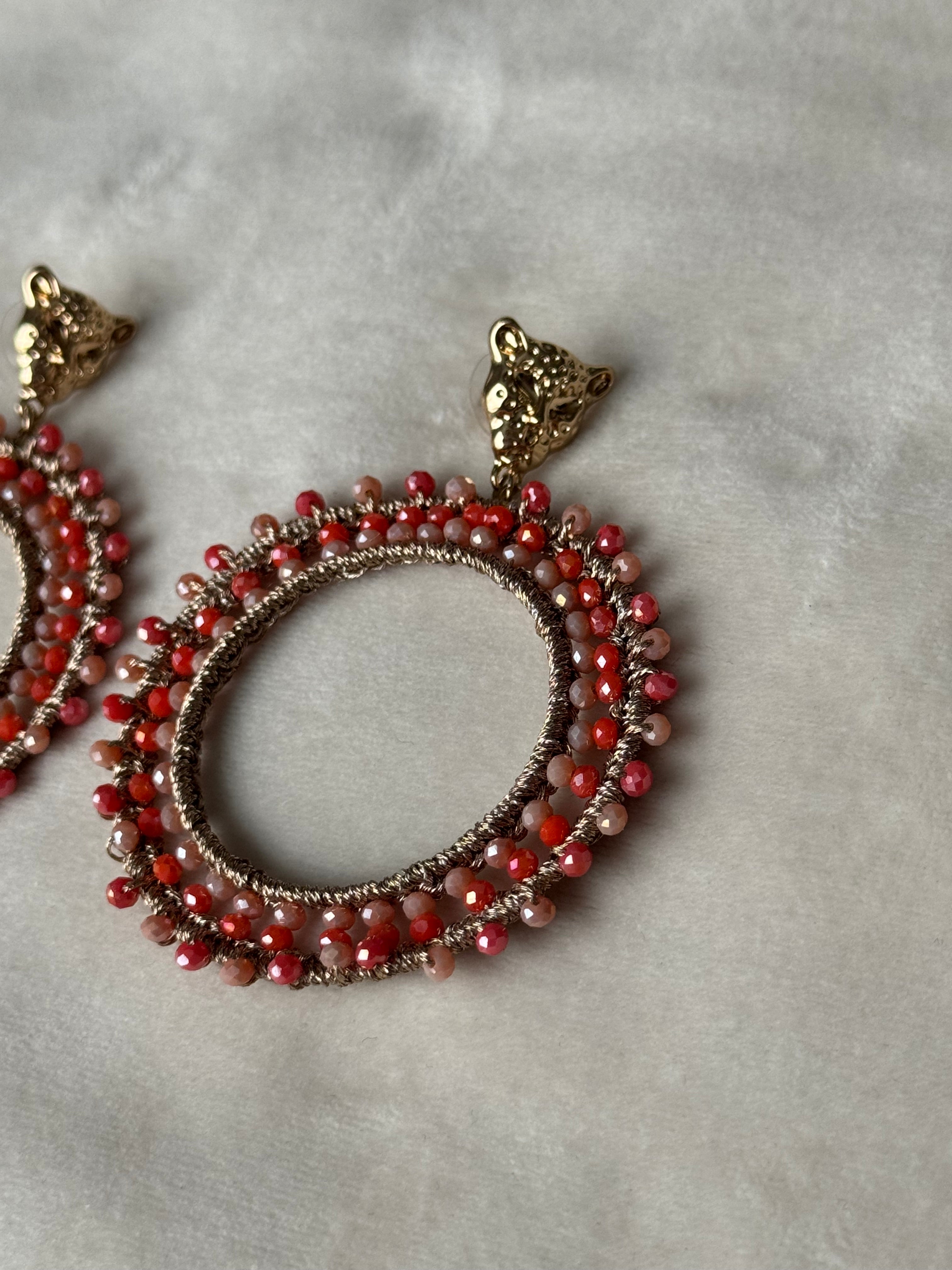 Oorbellen rond goud/oranje/beige