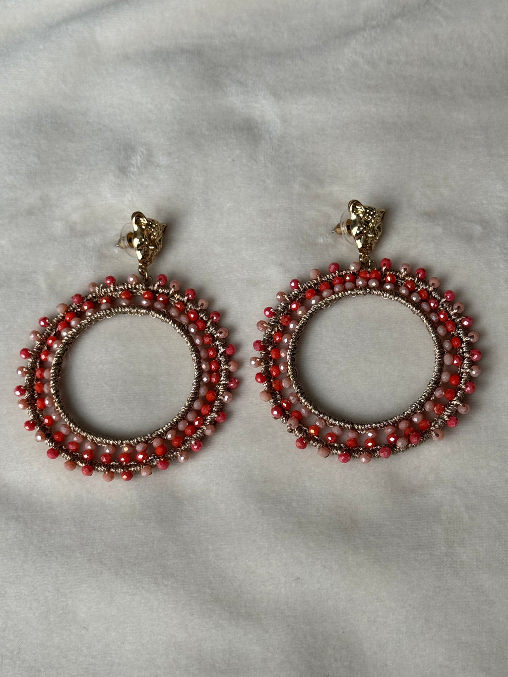 Oorbellen rond goud/oranje/beige