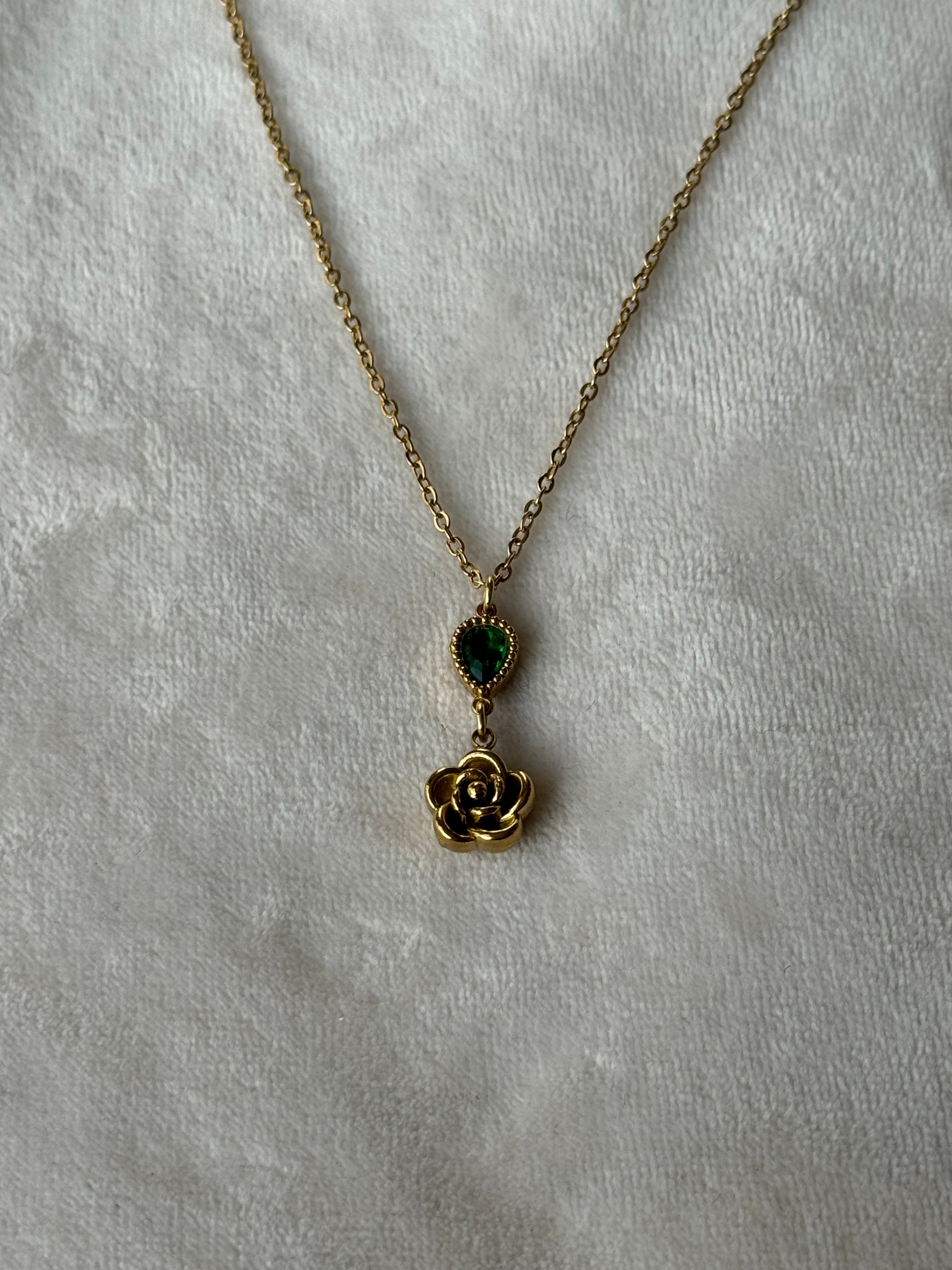 Ketting goud/groen bloem