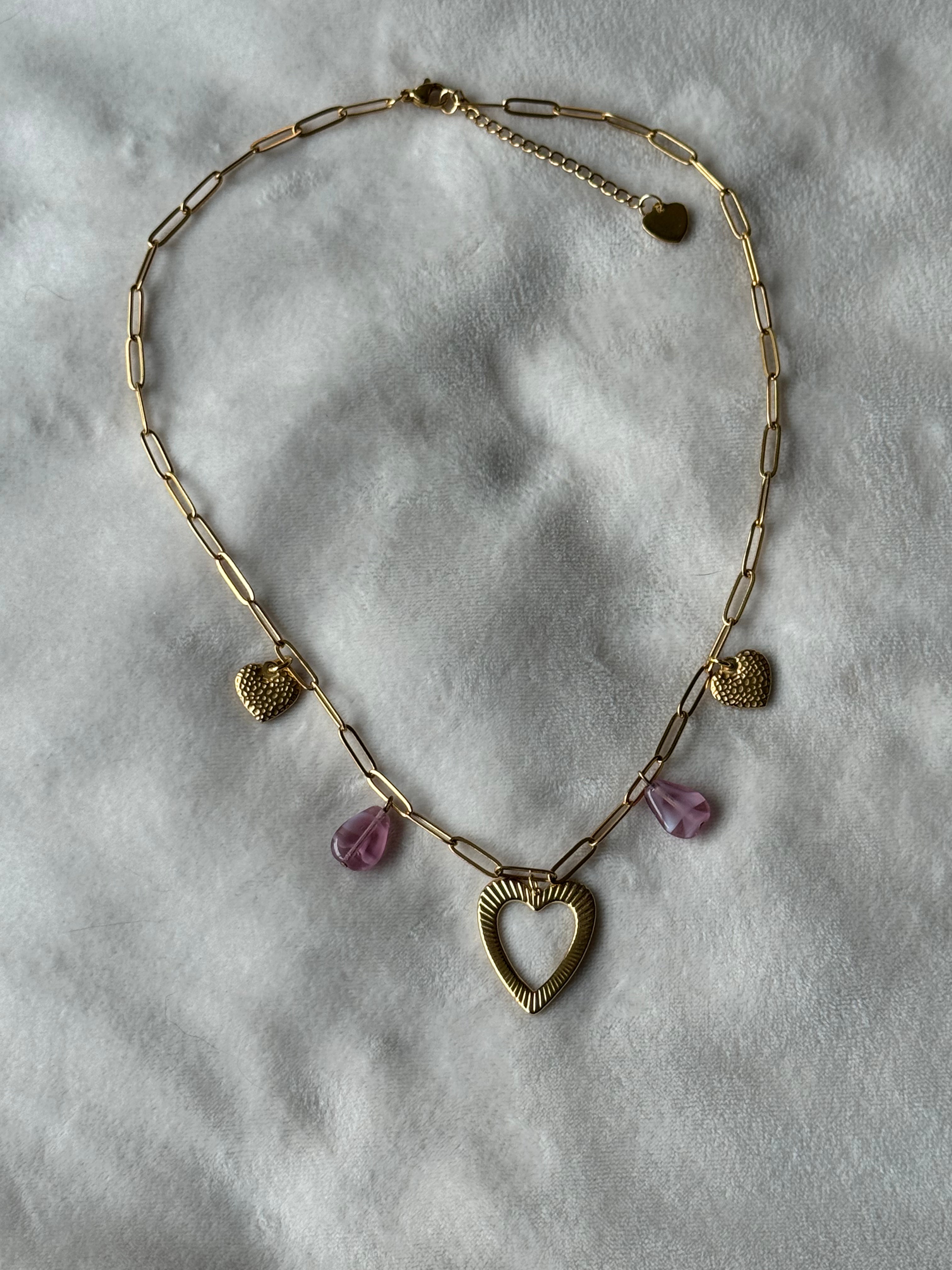 Ketting goud/roze bedels